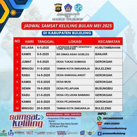 JADWAL SAMSAT KELILING DAN SIM KELILING DI BULAN MEI 2025